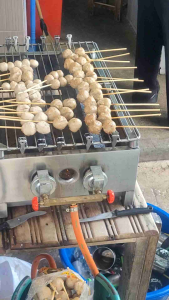 เตาย่างปลาหมึกปิ้งย่างลูกชิ้น14×22นิ้วเตาสแตนเลส2ท่อคู่วาวทองเหลือง