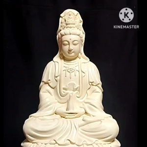 [ Cao 24 cm ] TƯỢNG  QUAN ÂM MÀU KEM VÀNG - CHẤT LIỆU BỘT ĐÁ