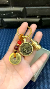 WEALTH SNAKE W/ FIVE MONEY COIN & WOLOU CHARM KEYCHAIN