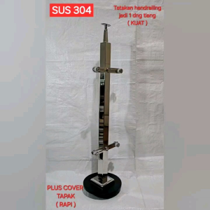 TIANG RAILING KACA LONCENG SOLID PREMIUM TANGGA KACA STAINLESS STEEL HOLLOW 4X4 PLUS COVER SUS 201 DAN 304 KILAP MIRROR
