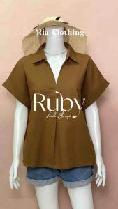 RUBY V-neck Collared Polo Shirt Blouse Korean Bkk Trendy Casual Office Outfit Women Top RIA Clothing