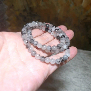 6mm natural untreated Black Tourmaline in Quartz necklace/3 loops bracelet [Natural Crystal] 6毫米全天然黑碧玺白水晶共生项链/三圈手链