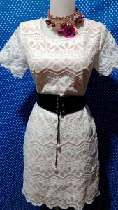 DRESS LENGAN PENDEK BRUKAT PUTIH 235