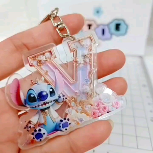 2side Designs 2D Flat Stitch English Letters A-Z Acrylic Keychain Key Holder Diy School Pencil Bag 史.迪.奇卡通钥匙扣 包包挂件小饰品 K6