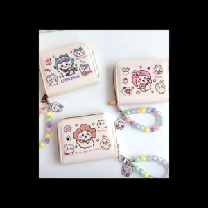 Chiikawa Mini Wallet Cute Japanese Cartoon Card Holder & Coin Purse 2-in-1 Detachable Keychain Dompet Kartun Comel 可爱钱包