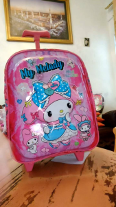 Tas Troli Roda Import Anak Cewek Paud 12inch Gambar Timbul 3D 4Lampu