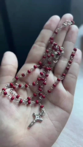 AUTHENTIC From Rome Blessed Mini Rosary Necklace Rose Wood Scented + Pope Leone XIV Cross Case