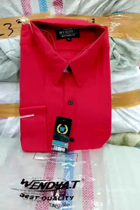 Wendya.T Kemeja Pria Formal Warna Merah Cabe✓Kemeja Polos Lengan Panjang