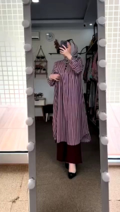 SET TUNIK MILOVA GARIS TERBARU SET LONG VIRAL SETELAN DRESS DAN KULOT TERLARIS SET OOTD MUSLIMAH KEKINIAN