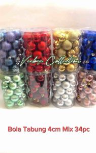 Mainan Natal Bola Tabung Mix 4cm 34pc/ Hiasan Pohon Natal Pohon Terang/ Aksesoris Ornament Natal