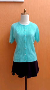 atasan wanita rajut hijau tosca M L cewek lengan pendek santai blouse