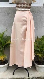 Modern Filipiniana Maris Top with Beige Overlap Skirt