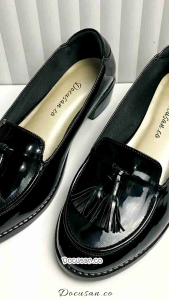 Docusan- Sepatu Wanita Bella Flastshoes Kerja Kuliah Kantor Hitam Kulit sintetis Heels 3cm