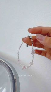 Lắc tay hạt thuỷ tinh phối đá hồng Sunni Bracelet KHÔNG GỈ vòng tay hạt cườm tông pastel phong cách hàn quốc