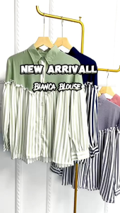Blus Wanita Crincle Kombimasi Salur//Atasan Wanita Salur Terbaru