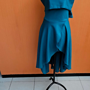 GAUN mini midi dress wanita hijau tosca S M cewek MEWAH off one shoulder PESTA sabrina scuba tebal