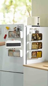 Magnetic Fridge Storage Box Refrigerator Side Organizer Kitchen Shelf Adjustable Divider Space Saving