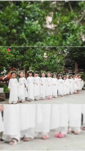 Áo dài trắng truyền thống cho bé gái vải lụa nhật