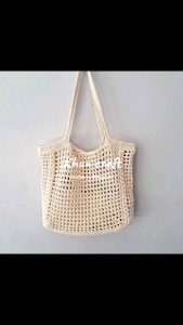 กระเป๋าถัก เชือกฟอก ก้นทึบ ลายขอบ puff stitch งานhandmade กระเป๋า