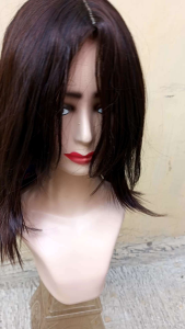 Wig Cosplay pirang coklat kehitaman segi lurus sebahu 38cm belah tengah merk ANNA Korea