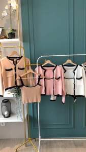 SET7279 Jane Contrast Knit Set Tanktop + Cardigan