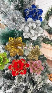 16CM 3-Tier Christmas Poinsettia Fabric Flowers Xmas Tree Wreath Decor Ornament 8 Colors Available