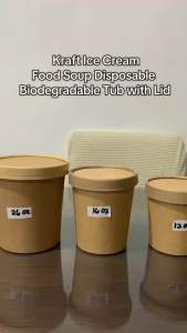 [25 pcs] Kraft Ice Cream Food Soup Disposable Biodegradable Tub with Lid