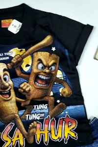 IDC Setelan Baju Tung Tung Sahur Viral Anak laki-laki Perempuan Celana Jeans Keren Lucu Trendy
