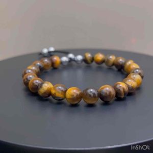 CW Manila - SLIDER Bracelet - 8mm Tiger Eye Stones with Hematite - Adjustable Semi Precious