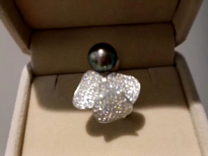 DaVee | Tahitian pearl ring black pearl malachite green gold plated 925 silver natural color seawater pearl jewelry
