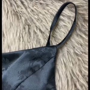 Black Satin Embossed Padded Camisole Sphaghetti Strap Bralette Top N03