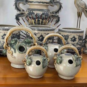 Bình vôi men rạn Bát Tràng - Bình đựng vôi phong thuỷ - Bình đựng vôi ăn trầu thắp hương