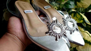 Wijaco - Heels transparan kaca wanita kekinian Sandal wanita lancip Bening Hak 2 Cm