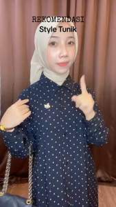 LONG TUNIK POLKADOT BAHAN KATUN RAYON PREMIUM ADEM SAN NYAMAN FULL KANCING AKTIF.