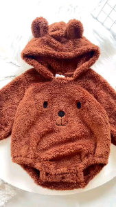 ชุดกันหนาวเด็กบอดี้สูทขาเว้าติดฮู้ดขนนุ่มๆ(เด็กแรกเกิด-1ขวบ)