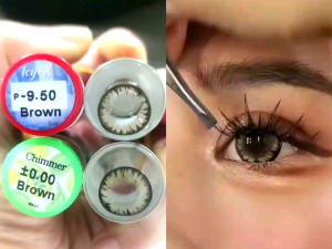 คอนแทคเลนส์ ลายเกล็ดหิมะ เกล็ดน้ำแข็ง รุ่น Chimmer/Icy-X สีเทา/ตาล Gray/Brown ค่าสายตา (0.00)-(10.00)