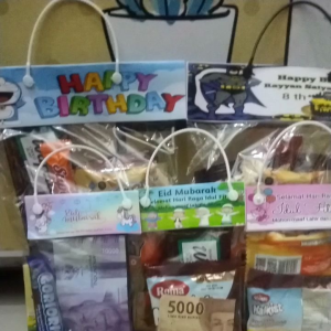 Label Snack ulang tahun - Tas Jinjing Snack paket 50pcs sudah termasuk plastik dan tali