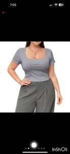 ANNE - Plus Size Square Neck Top with Knitted Fabric