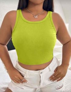 TRISHA - Plus Size Casual and Sleeveless Crop Top with Plain Knitted Fabric