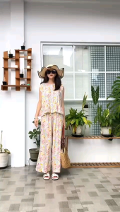 Luna One Set Celana Kulot Panjang Baju Crop Tanpa Lengan Wanita Model Terbaru Kekinian - Setelan Wanita Motif Rayon Premium One Set Jumbo Wanita