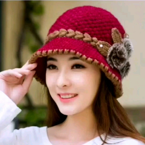 Nón mũ Len nữ 2 lớp có vành phối màu kết hoa xinh đẹp thời trang Hàn Quốc ấm áp
