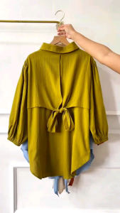 Kemala store - vivian blouse polo linen pita belakang - Sherin blouse - atasan wanita lengan panjang