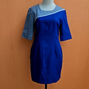 midi mibi dress wanita birel biru elektrik JOANED FASHION cewek M lengan pendek bodycon kerja kuliah