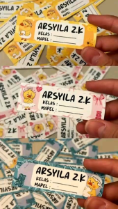 [75 PCS] 04 - STICKER NAMA BISA DITULISI PULPEN ukuran 3x6 cm / Stiker Buku Anak Mata Pelajaran Sekolah TK SD SMP / Note Book / Buku Paket / Buku Tulis
