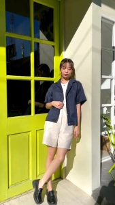 PLOWBRANDS - TS1221 เชิ้ตปกฮาวายแขนสั้น ผ้าลินินแท้ ชายเสื้อตรง ทรงใส่สบายๆหลวมๆ (รวมสี)