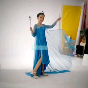 Frozen Elsa blue long sleeve kids birthday party long princess dress and Halloween costume