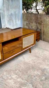rak tv minimalis retro kayu jati mix rotan meja tv rotan jati mebel jepara