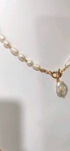 สร้อยคอมุกแท้​ มุกบาร๊อก​ แฟชั่นสุอฮอต​ ตัวเรือนชุบทอง18K