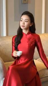 Áo Dài Đính Hoa Lấp Lánh Ngực Phong cách Midu nhẹ nhàng – hoa hạnh phúc & chung thuỷ