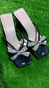 DÉP Cao Gót nhọn nữ đế vuông quai ngang Nơ ĐÍNH ĐÁ HẠT 5_7CM SANG TRỌNG SZ 36_39